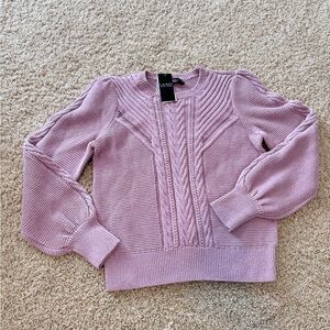 NWT Ralph Lauren Cotton Cable Knit Puff Sleeves Sweater Size L Purple